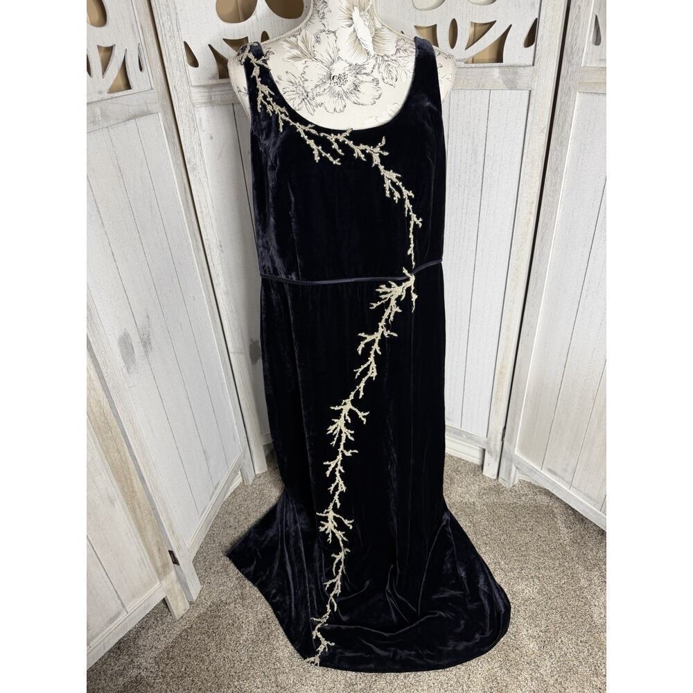 Donald Deal Blue Velvet Beaded Accent Y2K Gown Dress Size 2XL XXL Embellished